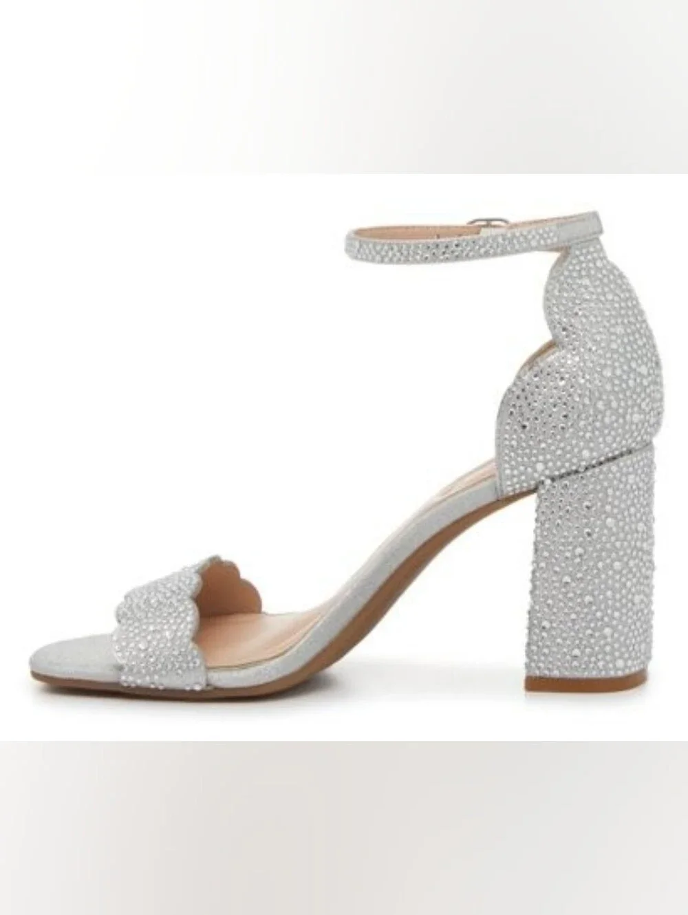 Katie & Kelly Sparkling Silver Rhinestone Ankle-Strap Block Heel Sandal (NEW) - Picture 2 of 14